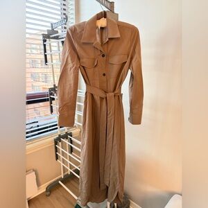 Massimo Dutti Tan/Brown Belted Midi Dress Size M